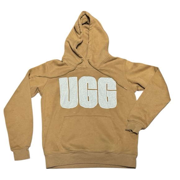 UGG Rey UGGfluff Chestnut Plaster Logo Hoodie Size Medium - Picture 1 of 11